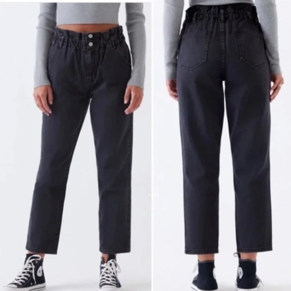 Pacsun Size 26 Faded Black High Waisted Paperbag Jeans Ankle Distressed denim